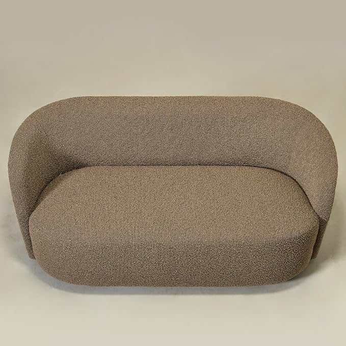 KINWELL 68" Boucle Upholstered Loveseat Sofa with Set of 2 Swivel Barrel Accent Chairs, Minimalist Comfy 2-Seater Couch and 2 Sherpa Armchairs for Small Spaces Apartment, Teddy Brown