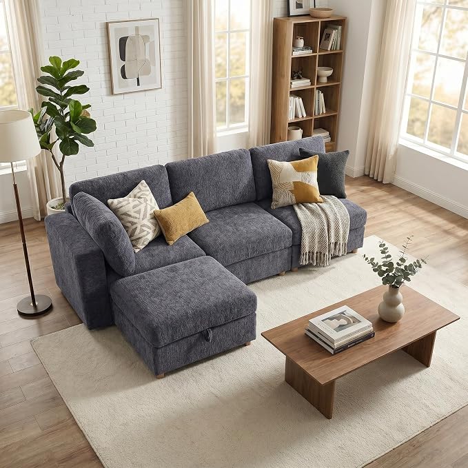 ERYE 95-Inch Oversized L Shaped Sectional Sofa 4 Seat Modular Storage Sofa Couch W/Deep Seat,Skin Friendly Plush Chenille Upholstered Convertible Corner Sectional Couch with Ottoman