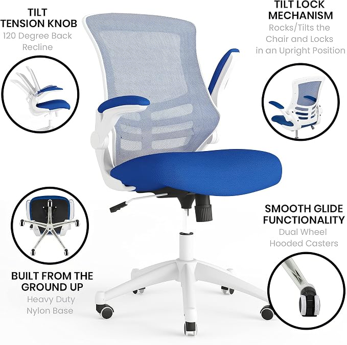 Flash Furniture Kelista Office Chair, Ergonomic, Mid-Back, White Frame, Blue Mesh with Swivel