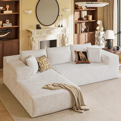 YESHOMY Boneless Couches for Living Room, 108" Sectional Modular Sectional Sofa with Deep Seat, Cloud Comfy Couch with L-Shape Chaise, Easy Assembly (Chenille, Pearl Cream)