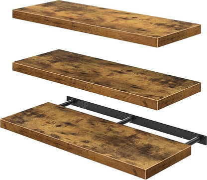 QEEIG 12" Deep Floating Shelves for Wall - 12 x 36 inch Book Shelf Bathroom Bedroom Kitchen Living Room Hanging Bookshelf Farmhouse Set of 3, Brown (026-90BN3)