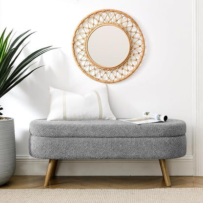 43.5" Ottoman with Storage, Storage Ottoman Bench with Safety Hinge, Foam End of Bed Bench, Upholstered Entryway Bench for Bedroom, Living Room & Window, Holds up to 330 lb, Grey