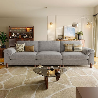 SITJOY Large Cloud Couch, 118" Wide 3 Seater Sofa, Light Gray Chenille | Detachable and Washable Chenille Cover Sectional Sofas for Living Room, Deep Seat Wide Couch