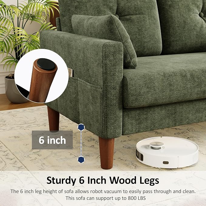 Vipbear 48" Loveseat Sofa,Modern Small Couches for Small Spaces,Green Chenille Love Seat Couch for Living Room,Bedroom,Apartment,Office,Deep Seat,Throw Pillow,Side Pockets,Square Armrest