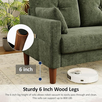 Vipbear 48" Loveseat Sofa,Modern Small Couches for Small Spaces,Green Chenille Love Seat Couch for Living Room,Bedroom,Apartment,Office,Deep Seat,Throw Pillow,Side Pockets,Square Armrest