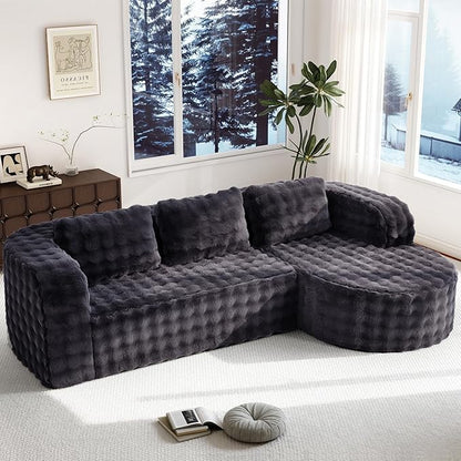 Hobestluk Modular Sectional Sofa Couches L-Shape Couch 3 Seat Modular Sofa Memory Foam Sectional Couches for Living Room, Cloud Couch (Round Ash Grey, 96", Right Hand Facing)