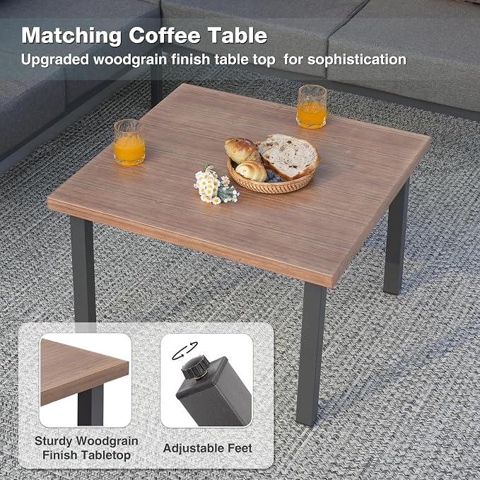 Outdoor Furniture Set, 6 Pieces Outdoor Patio Couch Sectional, L Shaped Metal Outdoor Patio Corner Sofa with 6” Thick Cushions, Outdoor Seating Conversation Set, Dark Grey