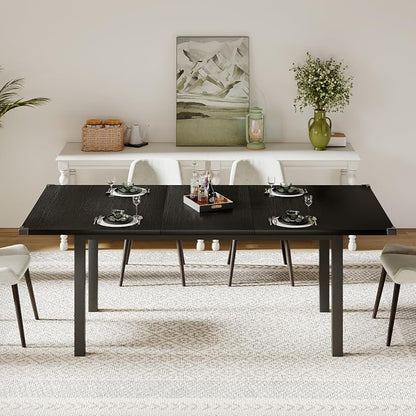 Feonase 63 Inch Extendable Kitchen Table, Modern Farmhouse Dining Table for 4-8, Wooden Dining Room Table for Small Space, Dining Room, Home Office, Living Room Furniture,Black