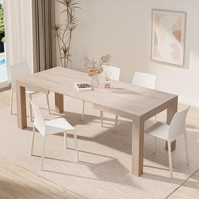 Mobili Fiver, Iacopo Extendable Dining Table, 55.1(86.6) x35.4 in, Pearled Elm, for 6-10 People, Expandable Dining Table for Kitchen, Living Room, Italian Furniture