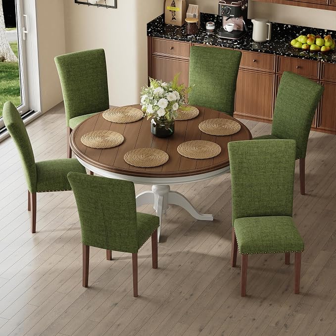 MALOL Dining Chairs Set of 2, High Back Dining Chair with Wood Legs and Nailhead Trim, Modern Padded Kitchen Room Chairs for Dining Room/Restaurant, Green