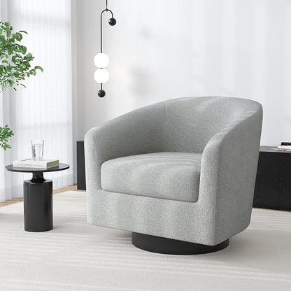 Swivel Barrel Accent Chair, Modern Round Chenille Fabric Arm Chair for Living Room, Bedroom, Comfy Club Reading Chairs for Adults（Chenille Fabric, Light Grey, Set of 2