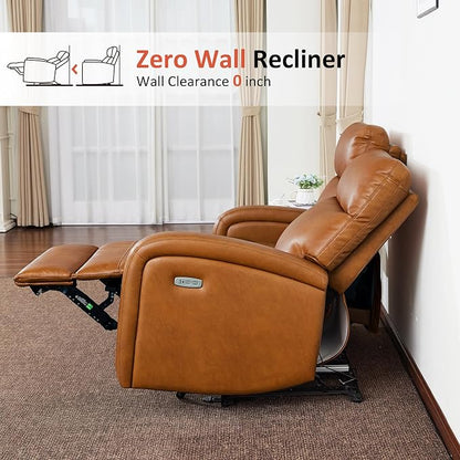 MCombo Zero Wall Recliner Loveseat, 2-Seat Power Wall Hugger Sofa with USB & Type-C Dual Ports, for Small Space, Living Room, RV PR646 (Cognac Brown, Loveseat with Console)