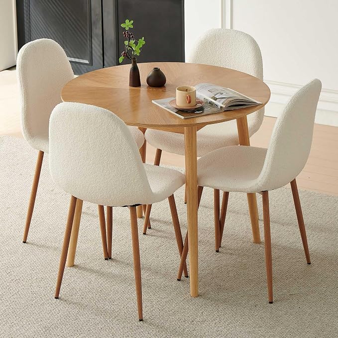 Teddy Fleece Dining Chairs Set of 4 - Modern Upholstered Chairs with Metal Legs for Living, Bedroom,Dining Room - White Dining Chairs Set for 4