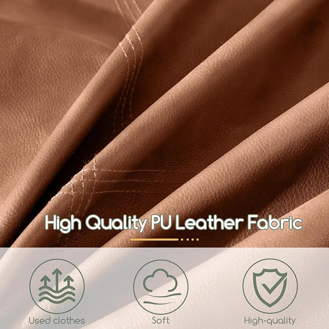 HIGOGOGO Square Stuffed Pouf Ottoman, Pu Leather Poufs with Foam Chunk Filling, Furry and Fluffy Pouf Foot Stool Storage Ottoman,26x18 Inches Floor Poufs Foot Rest for Living Room, Brown