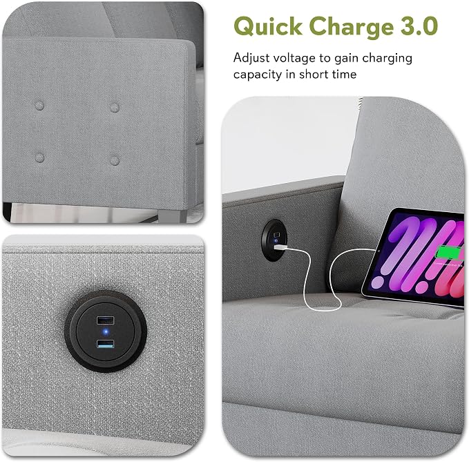 STHOUYN 73" W 3 Seater Couch with USB Ports, Grey Comfy Sofa Couches for Small Spaces, Mid Century Modern Couch Loveseat for Living Room, Bedroom, Apartment (Light Grey)