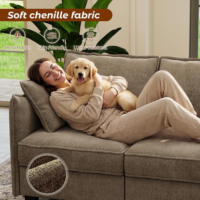 WorthFurni Modular Sectional Sofa L Shape Couches with Storage Ottoman and Washable Cushion Cover for Living Room, Apartment, Bedroom(Brown)