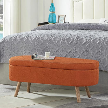 42.25" Ottoman with Storage, Storage Ottoman Bench with Safety Hinge, Foam End of Bed Bench, Upholstered Entryway Bench for Bedroom, Living Room & Window, Holds up to 330 lb, Orange