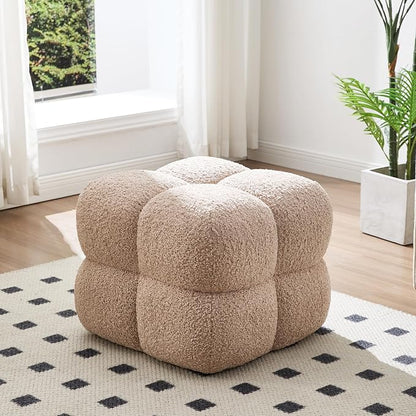 Zesthouse Square Pouf Ottoman Set of 2, Modern Backless Vanity Chair for Bedroom, Tan Fuzzy Foot Rest for Couch, Upholstered Tufted Footstool, Sherpa Fabric Ottoman Coffee Table for Living Room