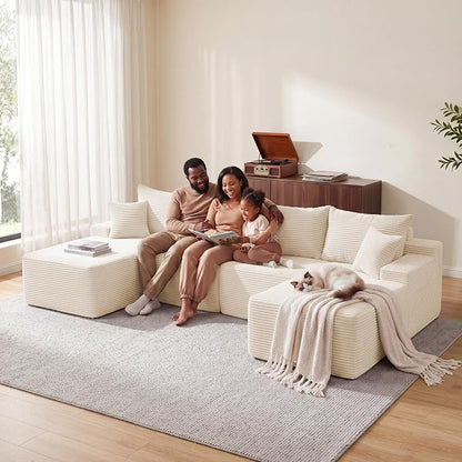 Mangodan 118'' Cloud Sectional Couch, U Shaped Boneless Couches for Living Room, Modular Sectional Sofa with Deep Seat Light Facing Chaise, Comfy Cloud Couch Sofa, Beige
