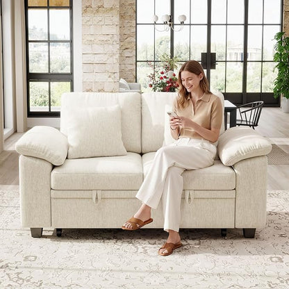 Ihanherry 61" Loveseat Sleeper Sofa, 2-in-1 Pull Out Couch Bed with 2 Pillows, Chenille Convertible Sofa Bed, Small Space Sleeper Couch for Living Room Apartment (Beige)