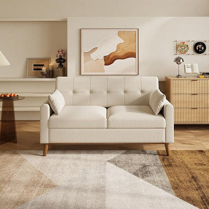 WLIVE 62" Loveseat Sofa, Mid Century Modern Small Couches for Living Room, Button Tufted Upholstered Couch for Bedroom, Solid Wood Frame, Easy to Install Furniture, Beige