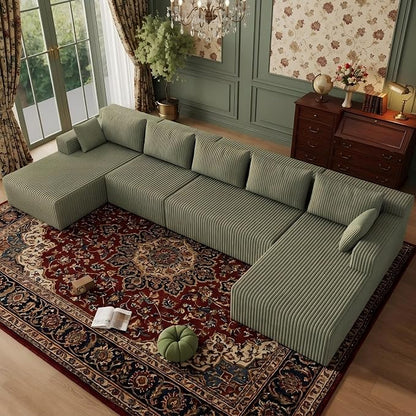Flexible Combination Cloud Sectional Boneless Couches with Double Chaise,157" Oversized U Shaped Modular Sofa No Assembly Required Foam-Filled Deep Seat Sofa & Couch for Living Room,Apartment