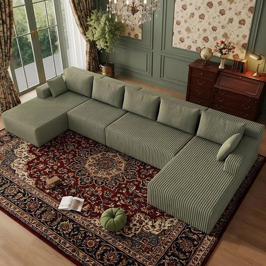 Flexible Combination Cloud Sectional Boneless Couches with Double Chaise,157" Oversized U Shaped Modular Sofa No Assembly Required Foam-Filled Deep Seat Sofa & Couch for Living Room,Apartment