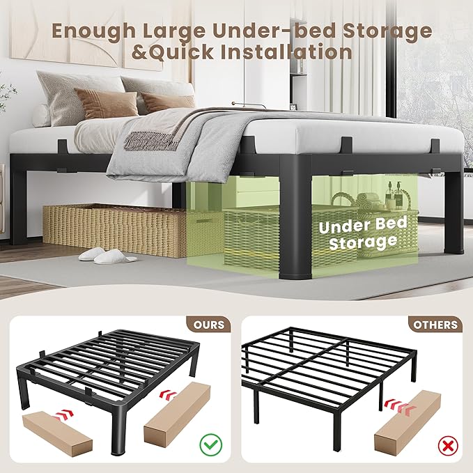 MAF 18 Inch California King Metal Platform Bed Frame with Anti-Collision Round Legs, Black 3500 Lbs Heavy Duty Bed Frame Steel Slats Support, No Box Spring Needed, Easy Assembly
