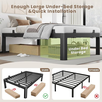 MAF 14 Inch King Metal Platform Bed Frame with Anti-Collision Round Legs, Black 3500 Lbs Heavy Duty Bed Frame Steel Slats Support, No Box Spring Needed, Easy Assembly