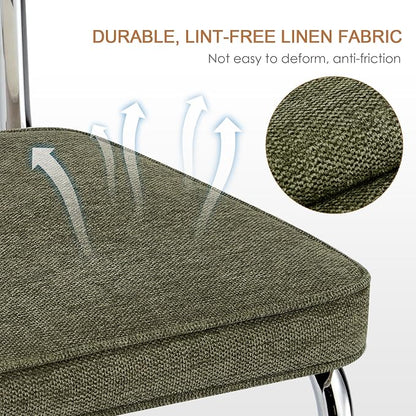 Zesthouse Natural Rattan Dining Chairs Set of 4, Mid Century Modern Dining Chairs with Solid Wood Back & Chrome Base, for Kitchen Living Room, Breuer Design Inspired, Upholstered Linen Fabric, Green