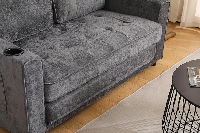ERYE Foldable Loveseat Sofa Convertible Pull Out Sleeper Sofabed,2 Seat Tufted Upholstered Sofa Modern Convertible Sleeper Couch Bed with Cupholders and Side Pockets