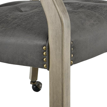 LEEMTORIG Dining Chairs with Casters and Arms, Upholstered Rolling Dining Chairs with Wheels for Elderly, Ergonomic Wide Seat Wooden Office Chairs, 26" Dx25.2 W, Grey Legs&Dark Grey Fabric SY-1318-GY
