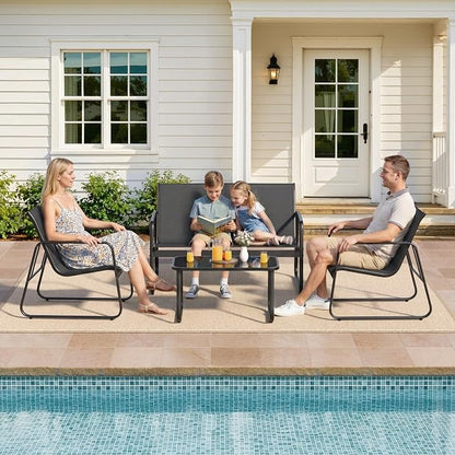 Gizoon 4 Piece Patio Furniture Set, Outdoor Patio Furniture with Loveseat and 2 Single Chairs, Bistro Table and Chairs Set for Backyard, Balcony, Lawn,Black