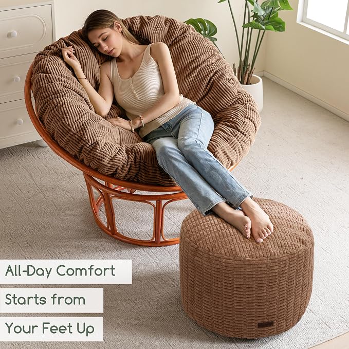 HIGOGOGO Pouf Ottoman Stuffed Round Modern Foam Filled Foot Rest Poufs for Living Room Chair Decorative 26 X 18 Inches Boho Relax Stool for Wedding Christmas Party, Brown