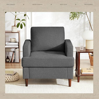 Weture Mid-Century Accent Chair,Modern Linen Fabric Armchair for Living Room,Comfy Upholstered Reading Accent Chairs for Bedroom,Single Sofa Chair with Wood Legs (Dark Grey, 2 Pack)
