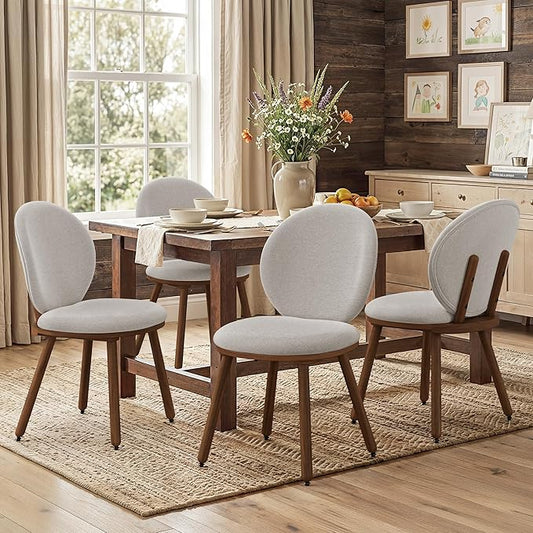 LUE BONA Dining Chairs Set of 4, Upholstered Fabric Kitchen Chairs with Dual-Spine Backrest, Kitchen Chair with Solid Wood Legs and Ergonomic Curved Seat, Easy Assembly for Kitchen Dining Room, Gray