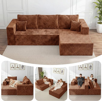BSHOMGI Boneless Couches for Living Room, Modular L Shaped Couch with Deep Seat Oversized Right Facing Chaise, Memory Foam Compressed Spineless 3 Seater Sofa for Apartment