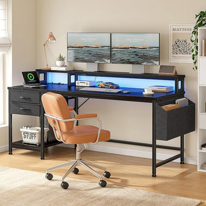 DurayLoly 55" Gaming Desk with RGB Lights & Power Outlets for Teens | Wireless Remote Full-Color Strip, Various Lighting Modes, Level Up Teens Gaming Vibe or Study for Protect Eyes In Bedroom