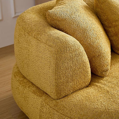 KEIKI 102" Curved Oversized Boucle Modular Sectional Sofa with 4 Throw Pillows, Mid-Century 4-Seater Upholstered Corner Plush Comfy Couch, Easy Assembly, for Apartment, Living Room, Yellow
