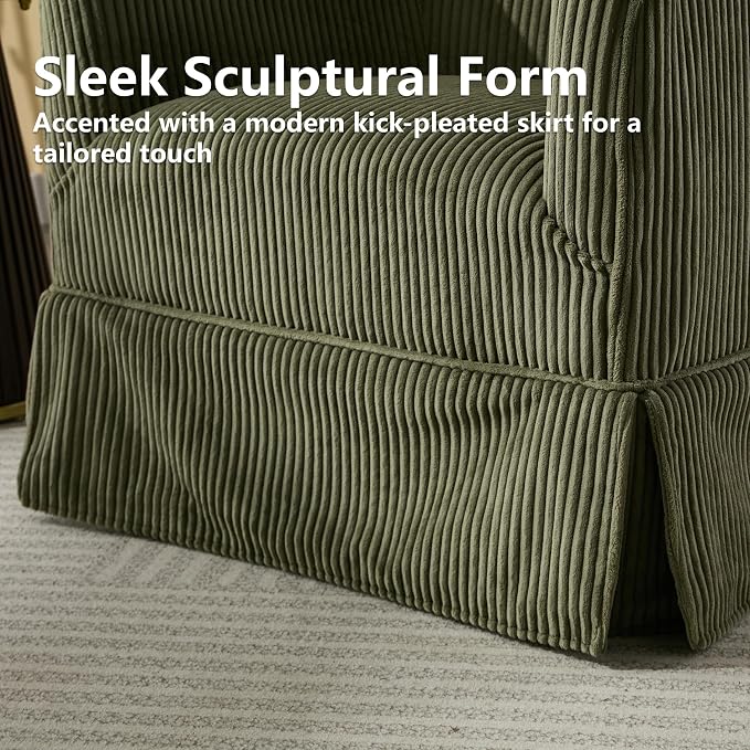 Swivel Accent Chairs Set of 2 for Living Room, 360° Upholstered Barrel Swivel Chairs with Skirted Base, Modern Linen Armchairs for Bedroom, Reading Nook, Small Space, Corduroy Green