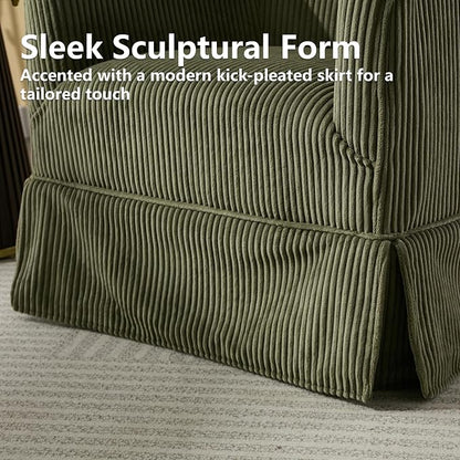 Swivel Accent Chair for Living Room, 360° Upholstered Barrel Swivel Chairs with Skirted Base, Modern Linen Armchairs for Bedroom, Reading Nook, Small Space, Corduroy Green