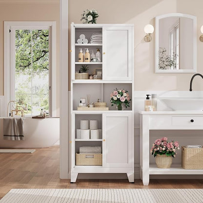 69" H Kitchen Hutch Cabinet with Storage,White Metal Storage Cabinet,Microwave Cabinet,Kitchen Pantry Cabinet with Countertop