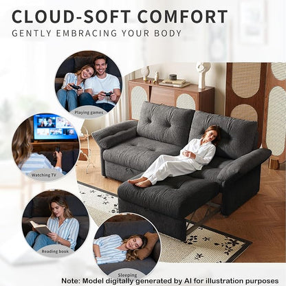 81.5'' Full Sleeper Sofa, Pre-Assembled, Chenille Pull Out Couches Bed, 3-in-1 Convertible Sofa, Adjustable Backrest, Small Loveseat for Small Space, Living Room, Apartment, Chenille Grey