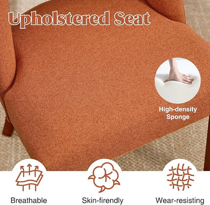 Dining Chairs Set of 6,Modern Dining Room Chairs with Thick Cushions,Upholstered Linen Fabric Kitchen Chairs for Kitchen Dining Room Orange