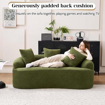 65" Curved Loveseat,Deep Seat Cloud Floor Couch with 3 Backrest,Cozy Chenille Fabric,Small Loveseat for Small Spaces,Bedroom,Office,Apartment (Green, 65 Inch)
