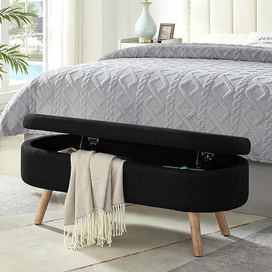42.25" Ottoman with Storage, Storage Ottoman Bench with Safety Hinge, Foam End of Bed Bench, Upholstered Entryway Bench for Bedroom, Living Room & Window, Holds up to 330 lb, Black