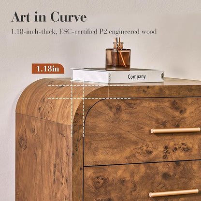 Curved 8-Drawer Dresser for Bedroom, 53.82" Wide Modern Chest of Drawers, Vanity Desk TV Stand for Living Room, Closet Storage Drawers Organizer Furniture, Nursery, Hallway, Dark Burl