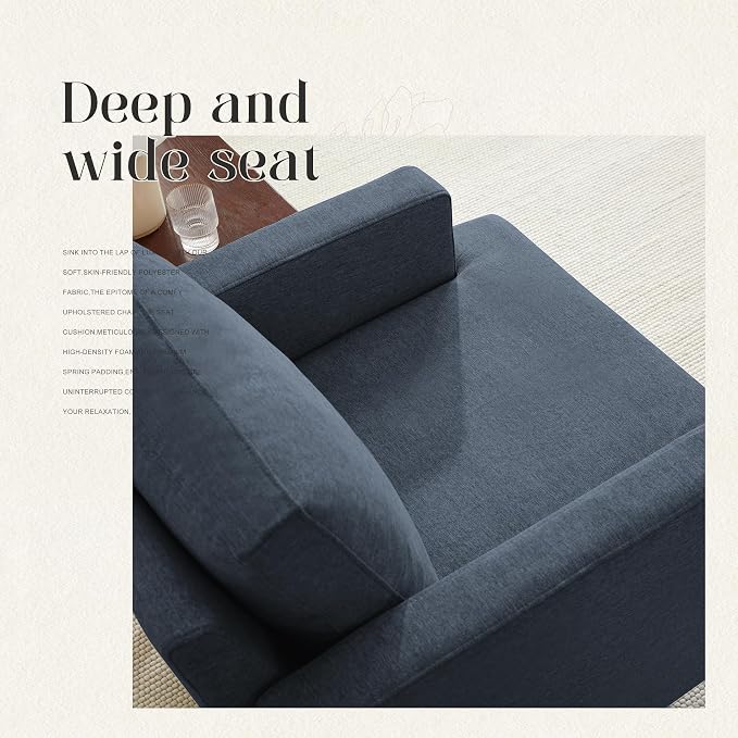 Weture Mid-Century Accent Chair,Modern Linen Fabric Armchair for Living Room,Comfy Upholstered Reading Accent Chairs for Bedroom,Single Sofa Chair with Wood Legs (Blue Grey, 2 Pack)