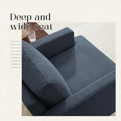 Weture Mid-Century Accent Chair,Modern Linen Fabric Armchair for Living Room,Comfy Upholstered Reading Accent Chairs for Bedroom,Single Sofa Chair with Wood Legs (Blue Grey, 2 Pack)