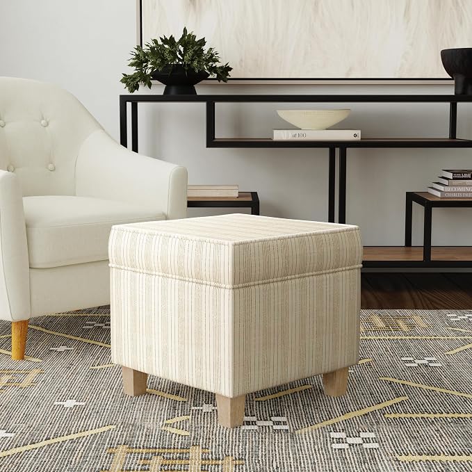 HomePop 18" Classic Square Storage Ottoman - Marigold Pinstripe Cream